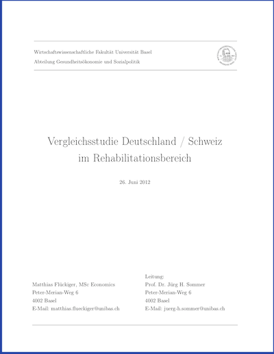 Cover der Vergleichsstudie Deutschland/Schweiz im Rehabilitationsbereich