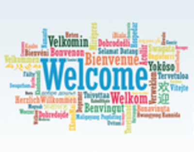 "Willkommen" in verschiedenen Sprachen als Wortwolke